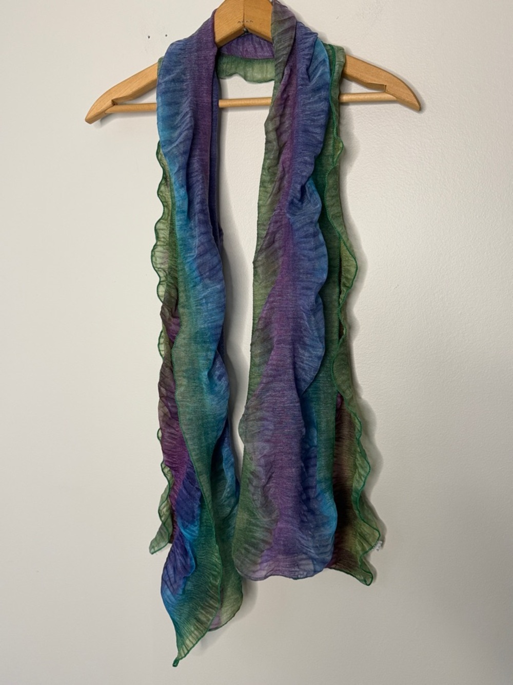 Sheer Ombre Ruffled Scarf in Green, Blue & Purple